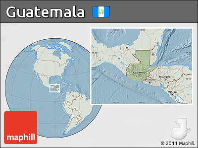 Savanna Style Location Map of Guatemala, lighten, land only, hill shading
