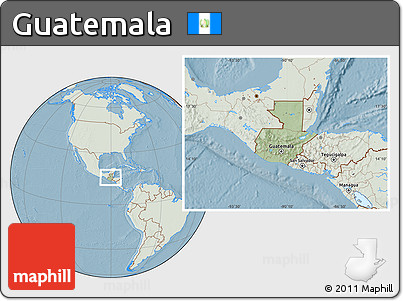 Savanna Style Location Map of Guatemala, lighten, land only, hill shading