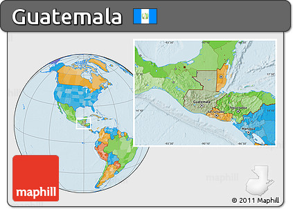 Savanna Style Location Map of Guatemala, political outside, hill shading