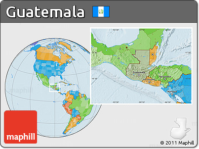 Savanna Style Location Map of Guatemala, political outside, hill shading