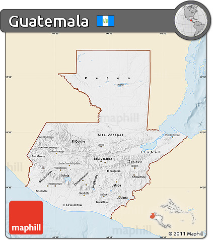 Classic Style Map of Guatemala, single color outside