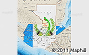 Flag Map of Guatemala, shaded relief outside, bathymetry sea, flag centered