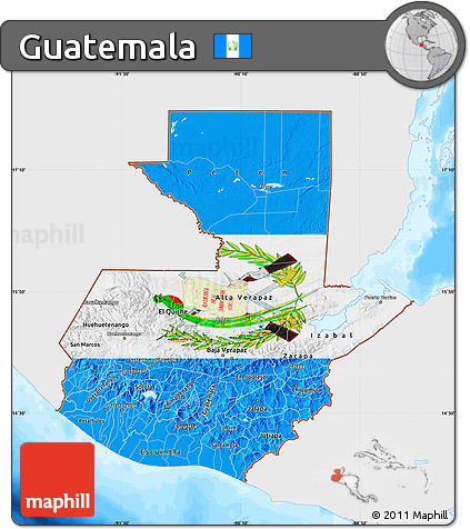 Flag Map of Guatemala, single color outside, bathymetry sea, flag rotated