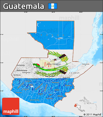 Flag Map of Guatemala, single color outside, bathymetry sea, flag rotated