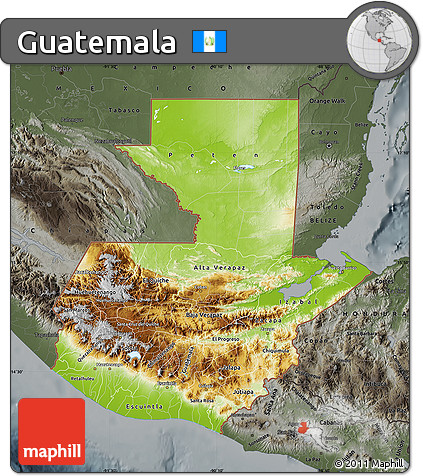 Physical Map of Guatemala, darken, semi-desaturated