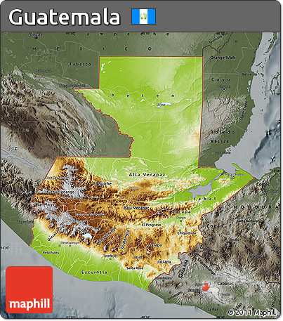Physical Map of Guatemala, darken, semi-desaturated
