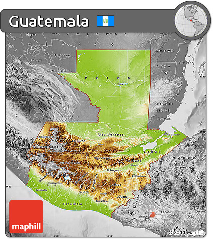 Physical Map of Guatemala, desaturated