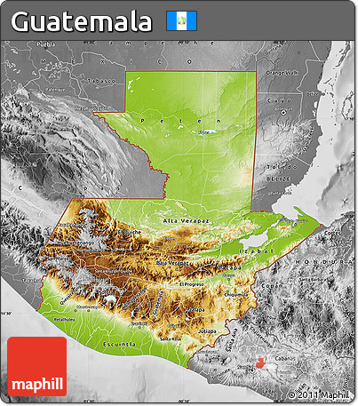 Physical Map of Guatemala, desaturated