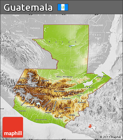 Physical Map of Guatemala, lighten, desaturated