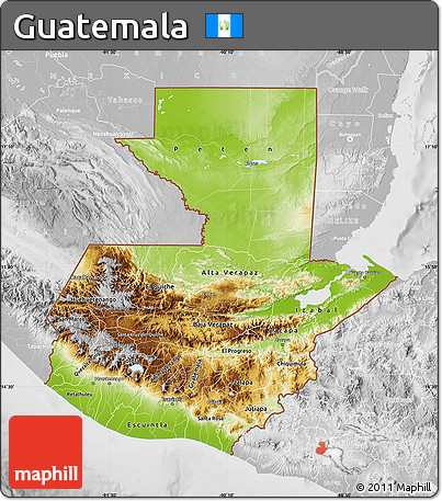 Physical Map of Guatemala, lighten, desaturated