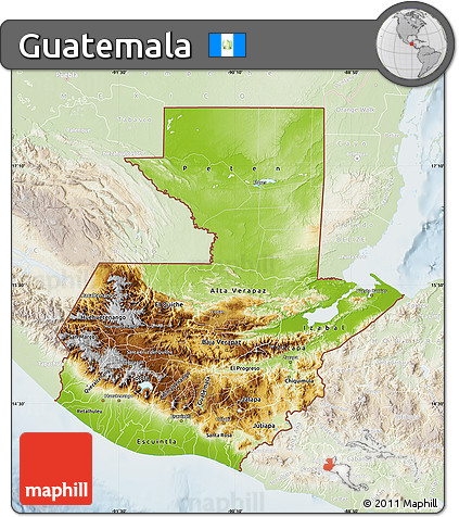 Physical Map of Guatemala, lighten
