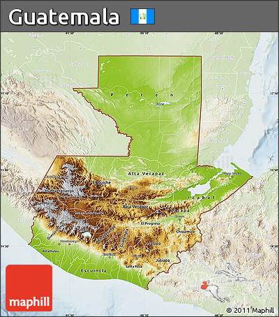 Physical Map of Guatemala, lighten