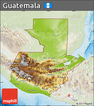 Physical Map of Guatemala, lighten, land only