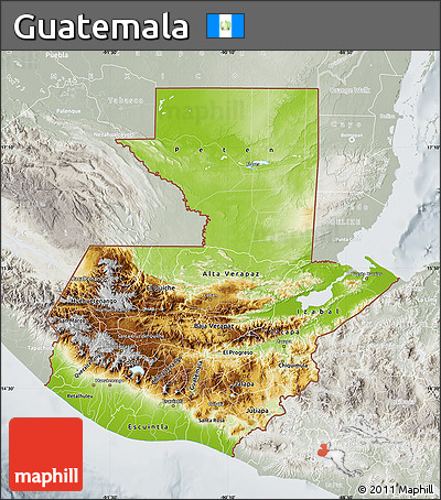 Physical Map of Guatemala, lighten, semi-desaturated