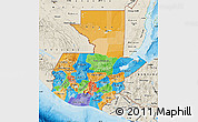 Political Map of Guatemala, shaded relief outside, bathymetry sea
