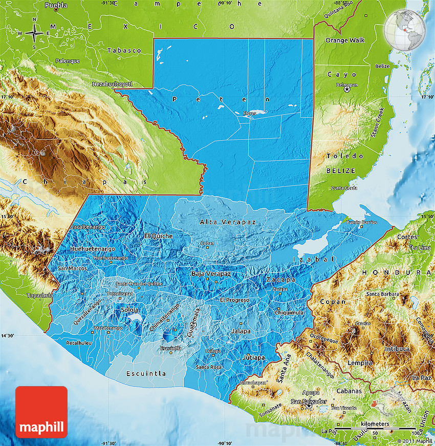 Political Shades Map of Guatemala, physical outside
