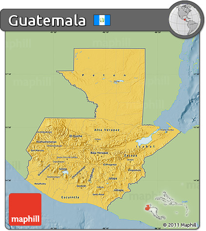 Savanna Style Map of Guatemala, single color outside