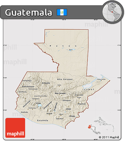 Shaded Relief Map of Guatemala, cropped outside