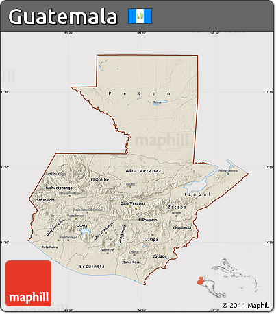 Shaded Relief Map of Guatemala, cropped outside