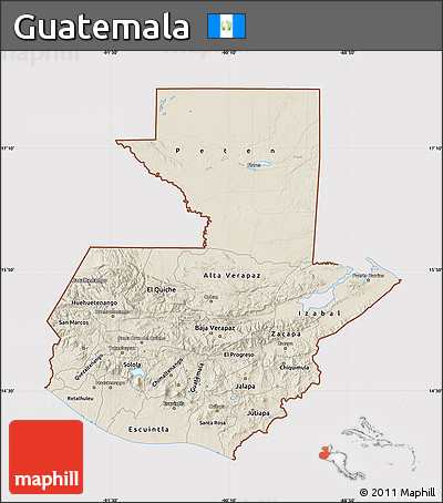 Shaded Relief Map of Guatemala, cropped outside