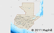 Shaded Relief Map of Guatemala, single color outside, bathymetry sea
