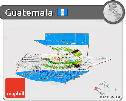 Flag Panoramic Map of Guatemala, flag aligned to the middle