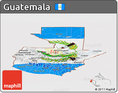 Flag Panoramic Map of Guatemala, flag aligned to the middle