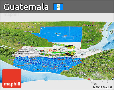 Flag Panoramic Map of Guatemala, satellite outside, bathymetry sea, flag rotated