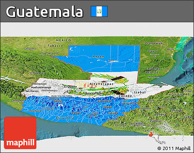 Flag Panoramic Map of Guatemala, satellite outside, flag rotated