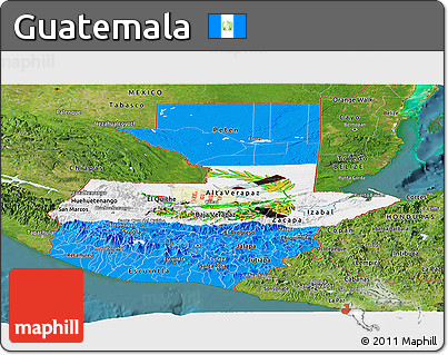 Flag Panoramic Map of Guatemala, satellite outside, flag rotated