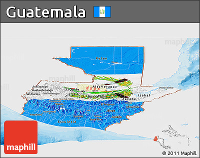 Flag Panoramic Map of Guatemala, single color outside, bathymetry sea, shaded relief sea, flag rotated