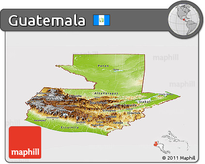 Physical Panoramic Map of Guatemala, cropped outside