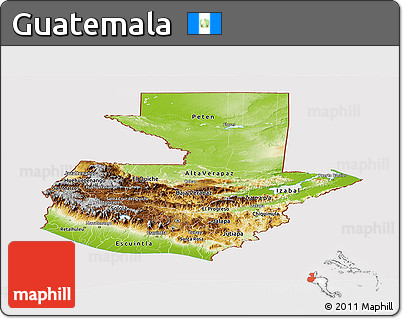 Physical Panoramic Map of Guatemala, cropped outside
