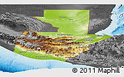 Physical Panoramic Map of Guatemala, darken, desaturated, land only
