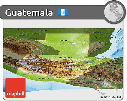 Physical Panoramic Map of Guatemala, darken, land only