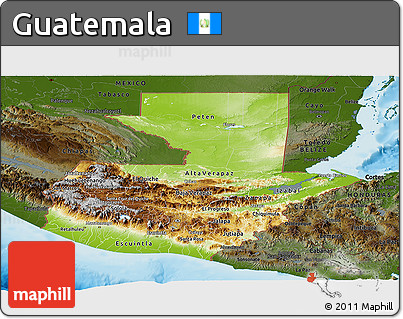 Physical Panoramic Map of Guatemala, darken, land only