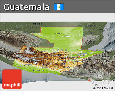 Physical Panoramic Map of Guatemala, darken, semi-desaturated