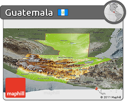 Physical Panoramic Map of Guatemala, darken, semi-desaturated