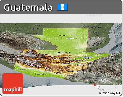 Physical Panoramic Map of Guatemala, darken, semi-desaturated