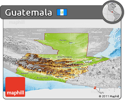 Physical Panoramic Map of Guatemala, lighten, desaturated, land only
