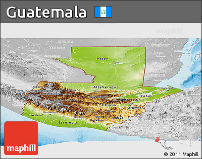Physical Panoramic Map of Guatemala, lighten, desaturated, land only