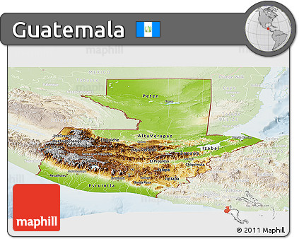 Physical Panoramic Map of Guatemala, lighten