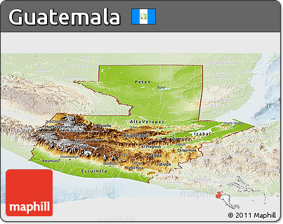 Physical Panoramic Map of Guatemala, lighten