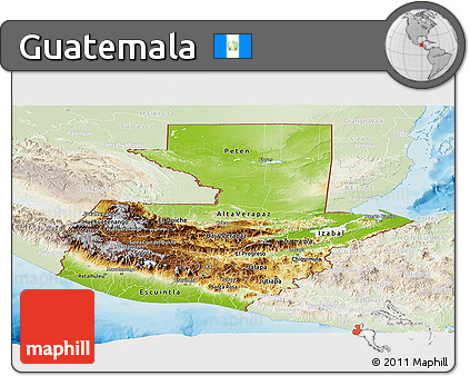 Physical Panoramic Map of Guatemala, lighten, land only