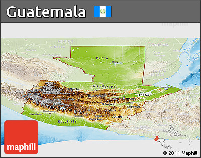 Physical Panoramic Map of Guatemala, lighten, land only