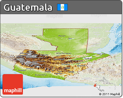 Physical Panoramic Map of Guatemala, lighten, land only