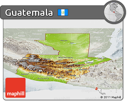 Physical Panoramic Map of Guatemala, lighten, semi-desaturated