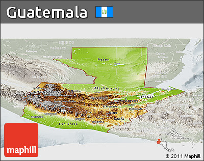 Physical Panoramic Map of Guatemala, lighten, semi-desaturated