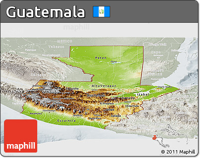 Physical Panoramic Map of Guatemala, lighten, semi-desaturated