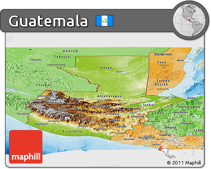 Physical Panoramic Map of Guatemala, political shades outside